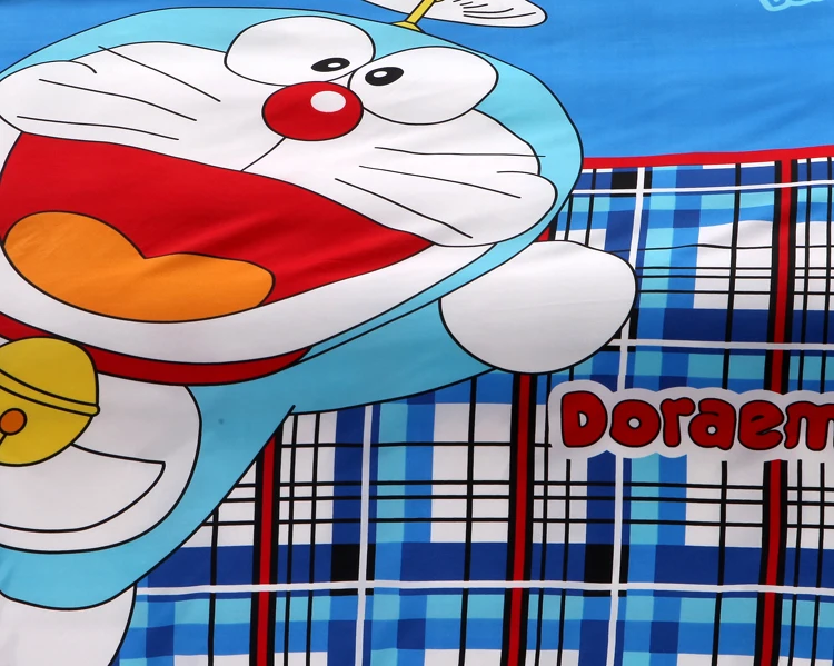 Мультфильм Постельное белье в клетку с принтом «Doraemon» Пикачу Комплект постельного белья: пододеяльник, простынь, наволочка 3/4 шт. Твин Полный queen