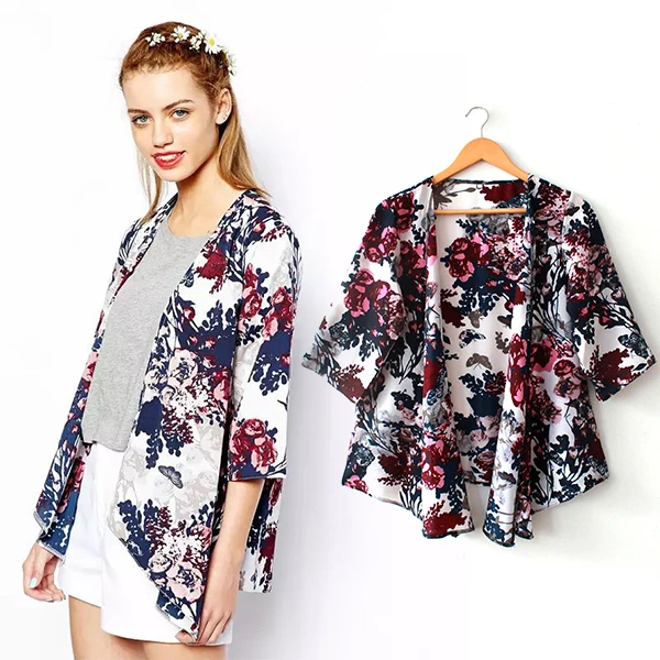 Trustworthy New Vintage Floral Loose Shawl Kimono Boho Chiffon Cardigan ...