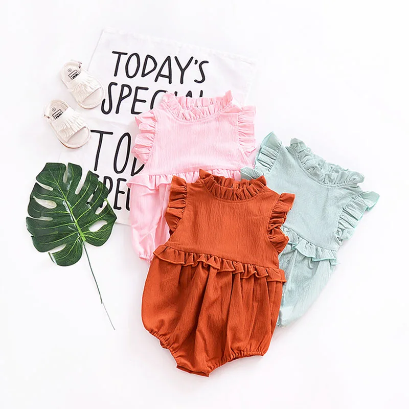 

0-2Y Newborn Baby Clothes Cotton Sleeveless Solid Onesie Summer Baby Rompers Soft Infant Clothing Toddler Baby Girl Jumpsuits