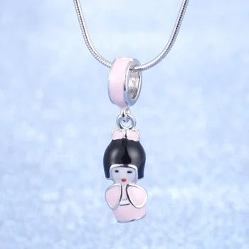 

Lovely The Japanese kimono Girl Pink Color New Arrival Jewelry S925 Sterling Silver Snake/Cross Chain Necklace