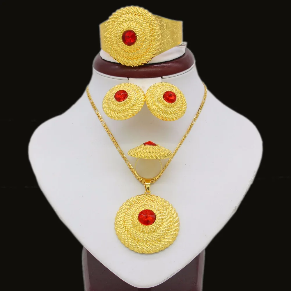 Эфиопские наборы бижутерии Цепочки и ожерелья/серьги/Кольцо/браслет/подвеска золотого цвета в африканском стиле Habesha подарок Эритрея наборы M027