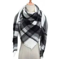 Для женщин зимние теплые треугольный шарф Винтаж плед решетки с большой длинные шали палантины Женский кашемировый шарф-пончо вязаное
