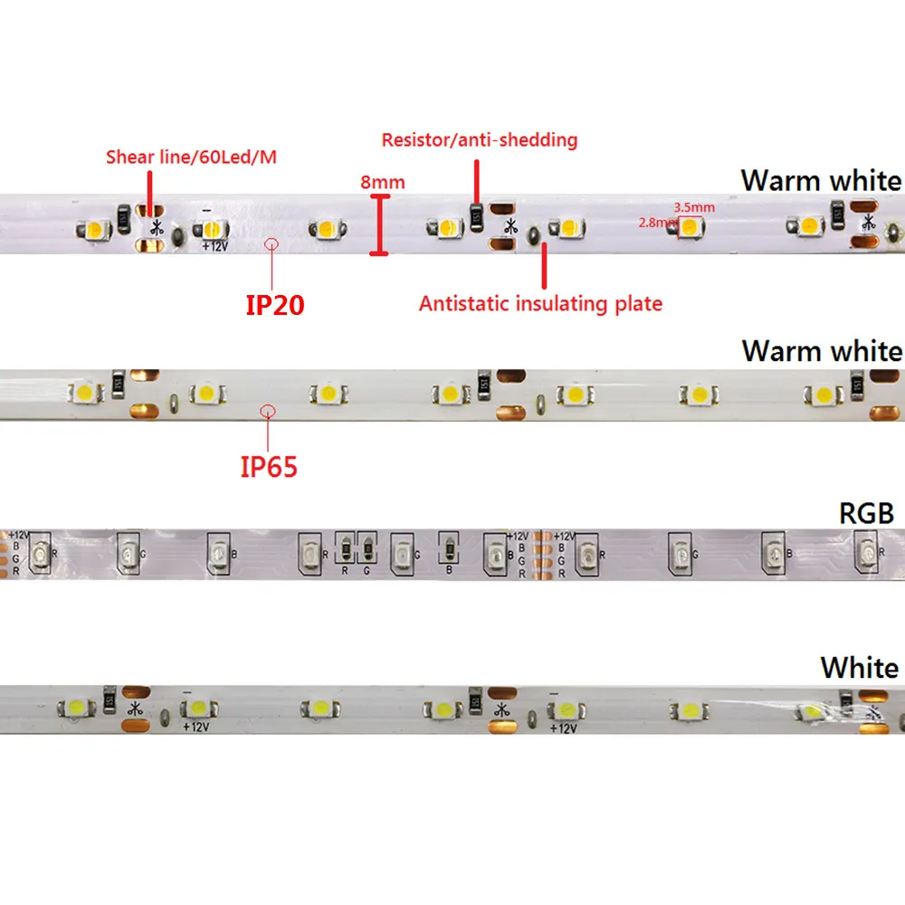 IP65 Водонепроницаемый 300 светодиодный s/5 M SMD 3528 2835 RGB Светодиодные ленты гибкие диода лента 12 V светодиодный ленты 60 Светодиодный/M