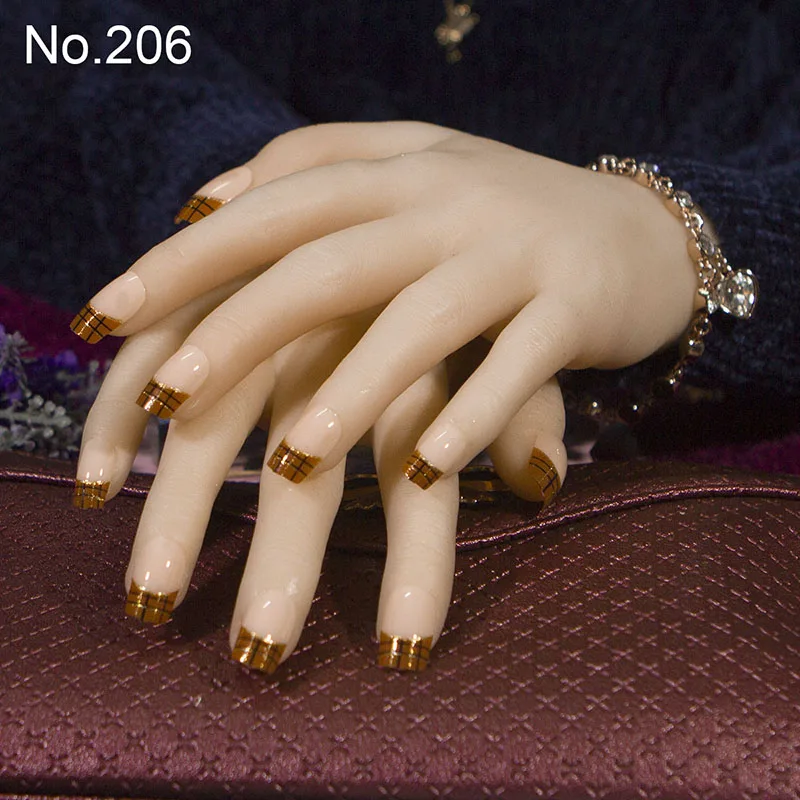 JQ 24 шт./компл. квадратный накладные ногти из акрила с цветочным дизайном искусственный Французский Поддельные накладные ногти полное покрытие нормальных размеров ноготь невесты советы - Цвет: 206