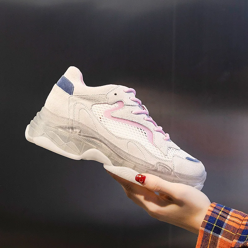 Женская Повседневная обувь zapatos de mujer Массивные кроссовки из натуральной кожи