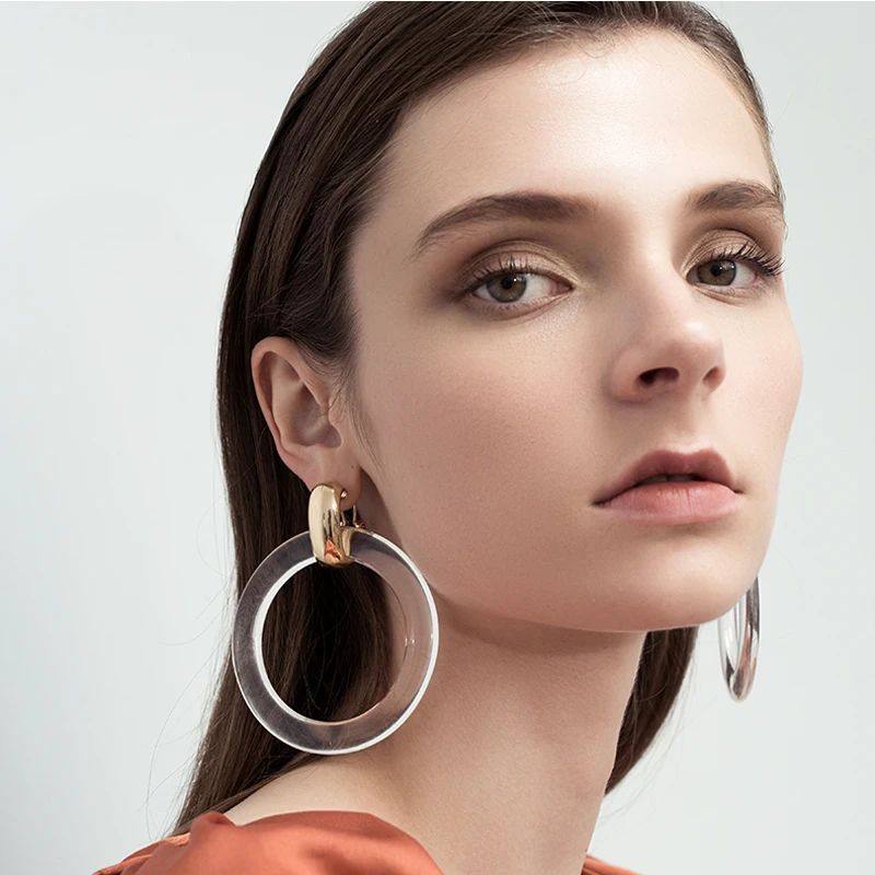 

2019 Hot Sale Women's Big Circle Resin Dangle Earring Transparent Acrylic Clear Hanging Jewelry Simple Style Gifts Wholesale