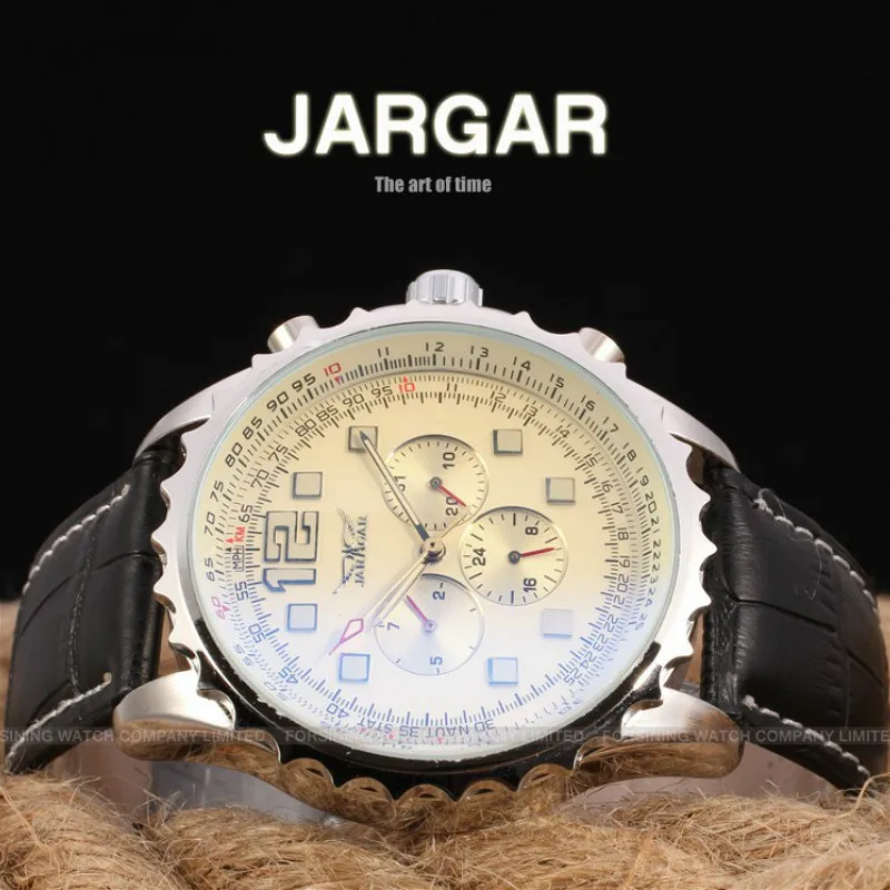 

Jaragar Automatic Men Watch Black Genuine Leather Strap with Gift Box