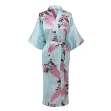 Светло-голубой шелковый халат из искусственного шелка платье для женщин для свадьбы, невесты, подружки невесты халат ночная рубашка ночное белье цветочное кимоно плюс размер 3XL YF3030