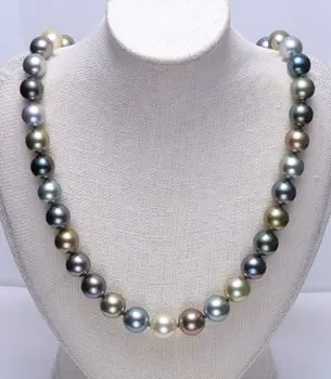 

AAA11-12mm tahitian round multicolor pearl necklace 18inch 925s KKK