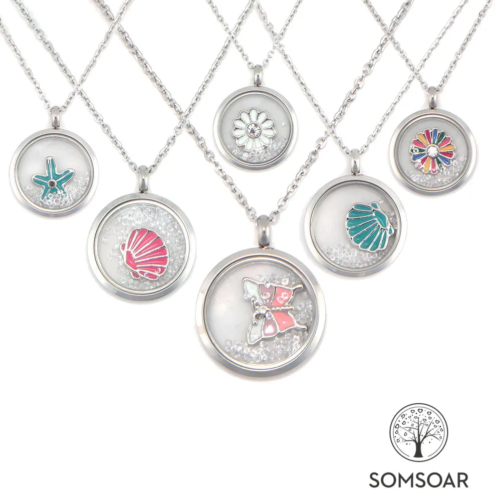 Somsoar Silvering Stainless Steel Double sided Glass Crystal Locket