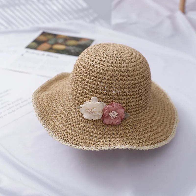 Летняя женская полая соломенная шляпа котелок ручной работы со струнным цветком широкополые шляпы для рыбалки защита от солнечных лучей на пляже шапки - Цвет: light coffee