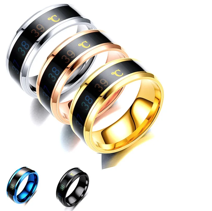 Fashion Intelligent Thermometer temperature measuring ring Stainless steel simple creative Couple wedding jewelry Dropshipping | Украшения