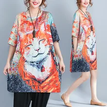 Большие размеры 4XL 5XL летняя женская мода Kawaii Cat Painting Топы женские большие свободные большие длинные новые футболки
