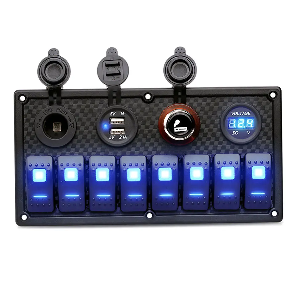 

Hot Waterproof 8 Gang Rocker Switch Panel 12V/24V Breaker Voltmeter For Car Marine Boat BX