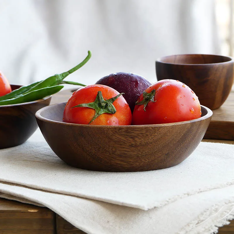 Large Round Wooden Salad Bowl Premium Acacia Wood Tableware Fruit Salad