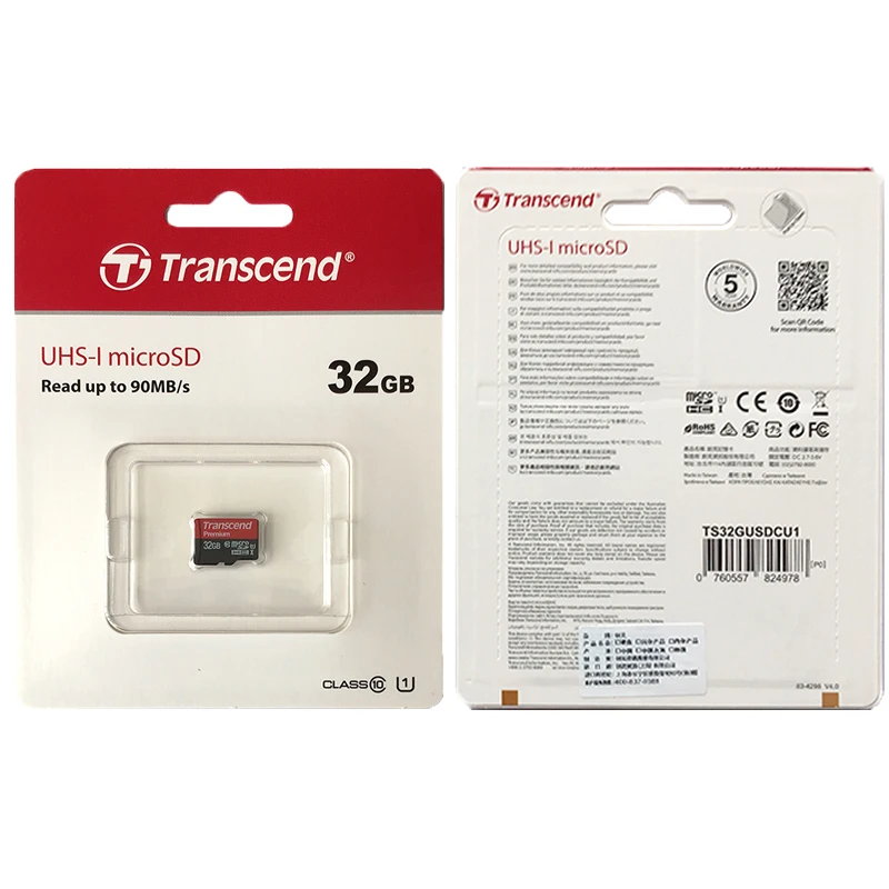 Transcend 90 МБ/с. Micro SD карта, 32 ГБ, 64 ГБ оперативной памяти, 16 Гб встроенной памяти, слот для карт памяти Class10 U1 флеш-карта памяти Micro SD microSD UHS-I для смартфона