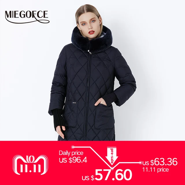 Новая коллеция от дизайнеров MIEGOFCE пуховик зимний женский настоящий меховой воротник женская парка пальто для женщин хлопок модный брэнд женских пуховиков стильная модель 2018