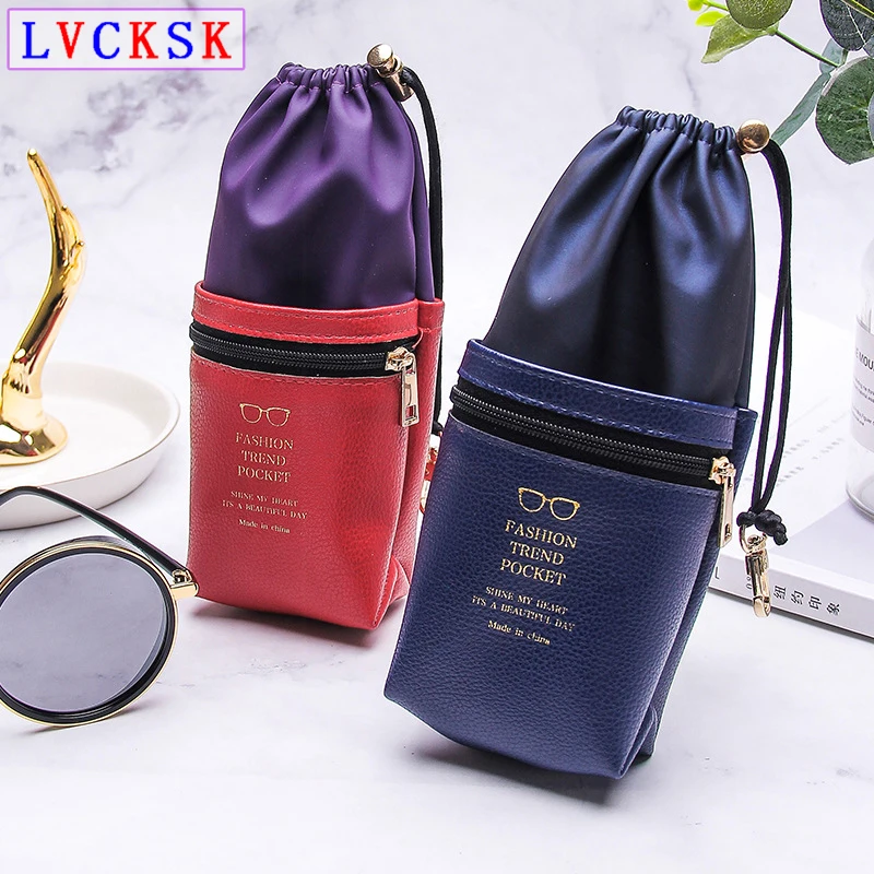 

17*7cm Glasses Case Sunglasses Pouch Simple Extruding Protection Eyeglasses Storage Bag Double layer Drawstring Zipper Design R5
