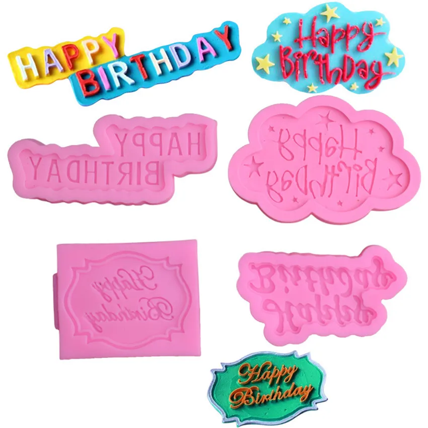 

Silicone 3D Happy Birthday Letter form mold chocolate fondant cake decoration Tools cupcake mould