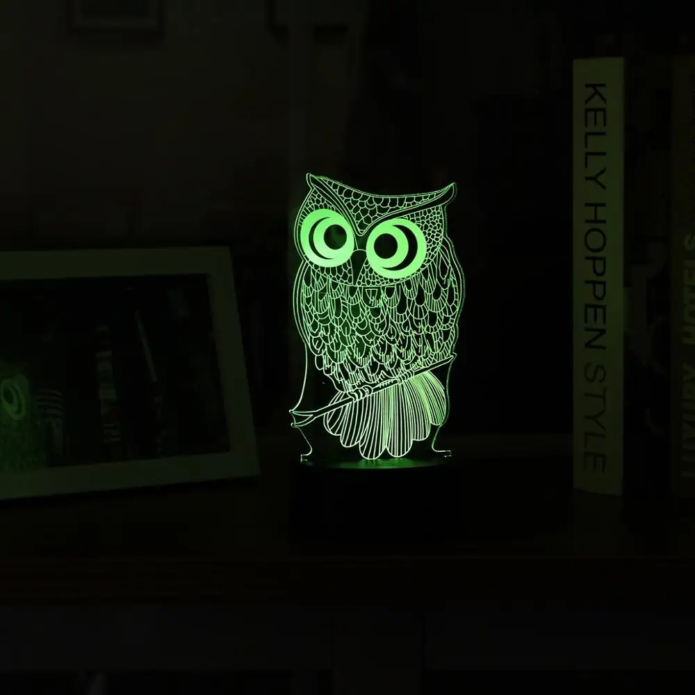 3D Creatives ночник светодиодный сенсорный выключатель, настольная лампа мультфильм акриловая панель лампа для спальни подарок для детей - Испускаемый цвет: Owl