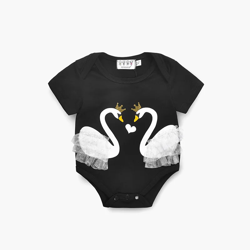 

New 2018 Baby Girls Rompers Fashion Cute Swan Lace Short Sleeve Kids Jumpsuit Summer Newborn Clothing Girl Romper Children Shirt