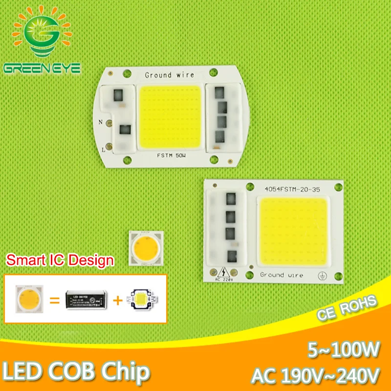 

DIY COB Smart IC AC 110V 220V Integrated LED Chips Lamp 5W 10W 20W 30W 50W 100W Replace LED Spot lightFlood Light No Need Driver