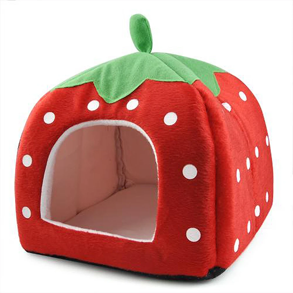 Мягкая Клубника Pet Igloo Собака Кошка Кровать Дом подушка корзина красный-L
