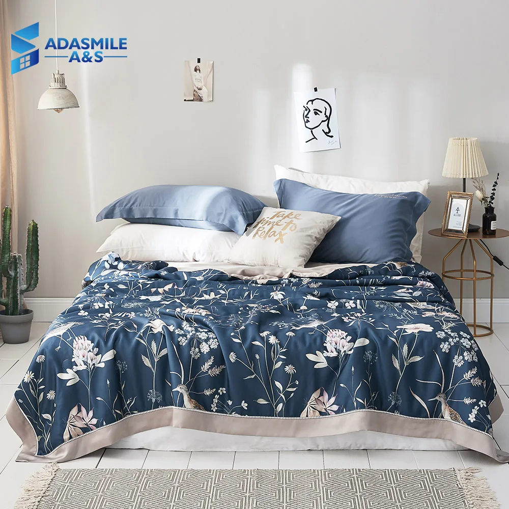 

Pastoral Lyocell Fiber Soft Washable Bed Quilts Comforter Adults Bedding Quilted Floral Air Conditioning Duvet Summer Quilt