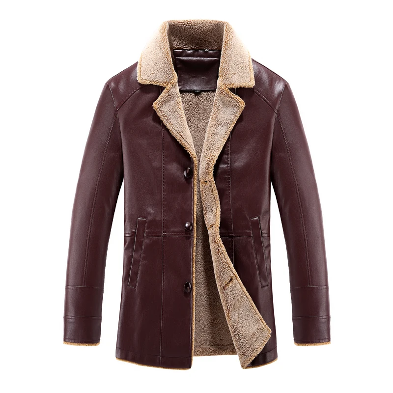 Модные Для Мужчин's Искусственная кожа куртка осень-зима толстые теплые Однобортный замши ягненка кожаное пальто с мехом PY96