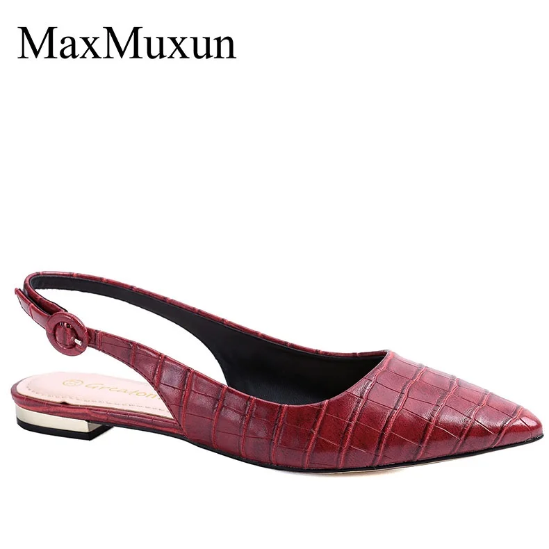 MaxMuxun/женские босоножки на низком каблуке; женские модные туфли с острым носком на плоской подошве; повседневные туфли-лодочки на не сужающемся книзу массивном каблуке - Цвет: Burgundy
