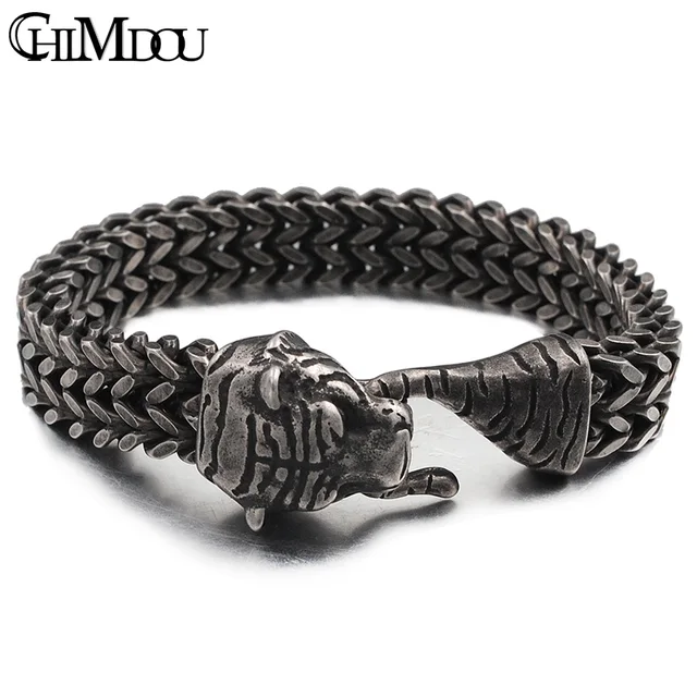 Chimdou Punk Rock 316l Stainless Steel Mens Chain Link Bracelets Chimdou Punk Rock 316l Stainless Steel Mens Chain Link Bracelets Tiger Head Turkish Men Jewelry