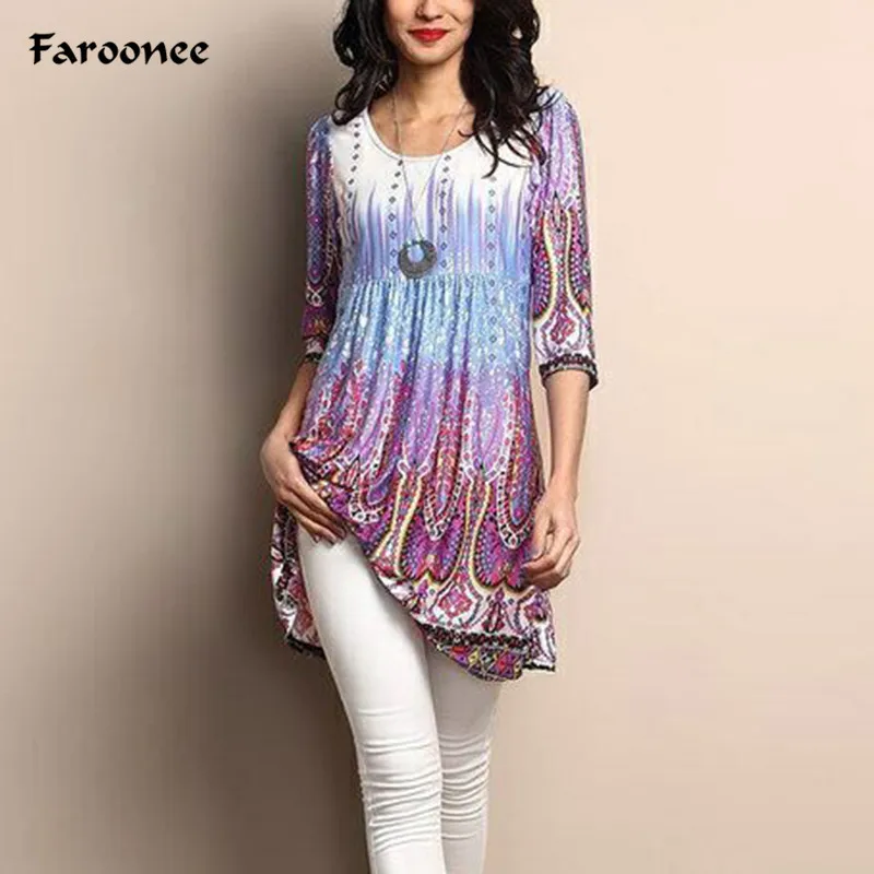 

Womens tops and blouses girls long Blouse 2019 Plus Size Long Sleeve Print V-neck Button Streetwear Pullover Tops Shirt