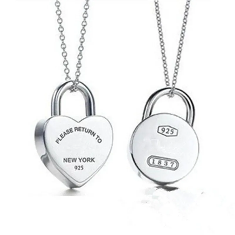 

Wholesale fashion brand tiff Lovers jewelry high quality 925 silver two necklaces heart & lock pendant Elegant Fashion Jewelry