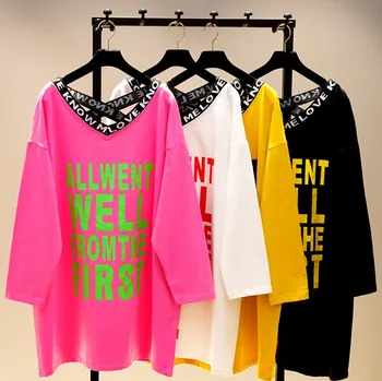 

2019 Spring New Fashion Loose Tshirt Women Hollow-out Long-sleeve T Shirt Women's Letters Cotton Shirt Big Size Long Tops