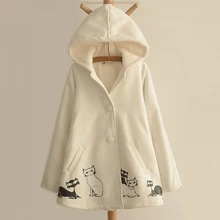 Новое осенне-зимнее женское бархатное пальто для колледжа, женское хлопковое кашемировое утепленное шерстяное пальто с капюшоном, повседневное шерстяное пальто