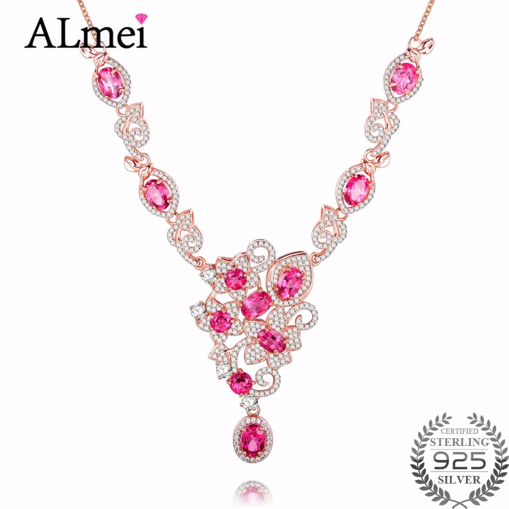 Almei 10pcs Topaz 925 Sterling Silver Sakura Flower Necklaces &amp Pendants Cherry Blossoms With Rose Gold Color Free Box 40% FN029 |