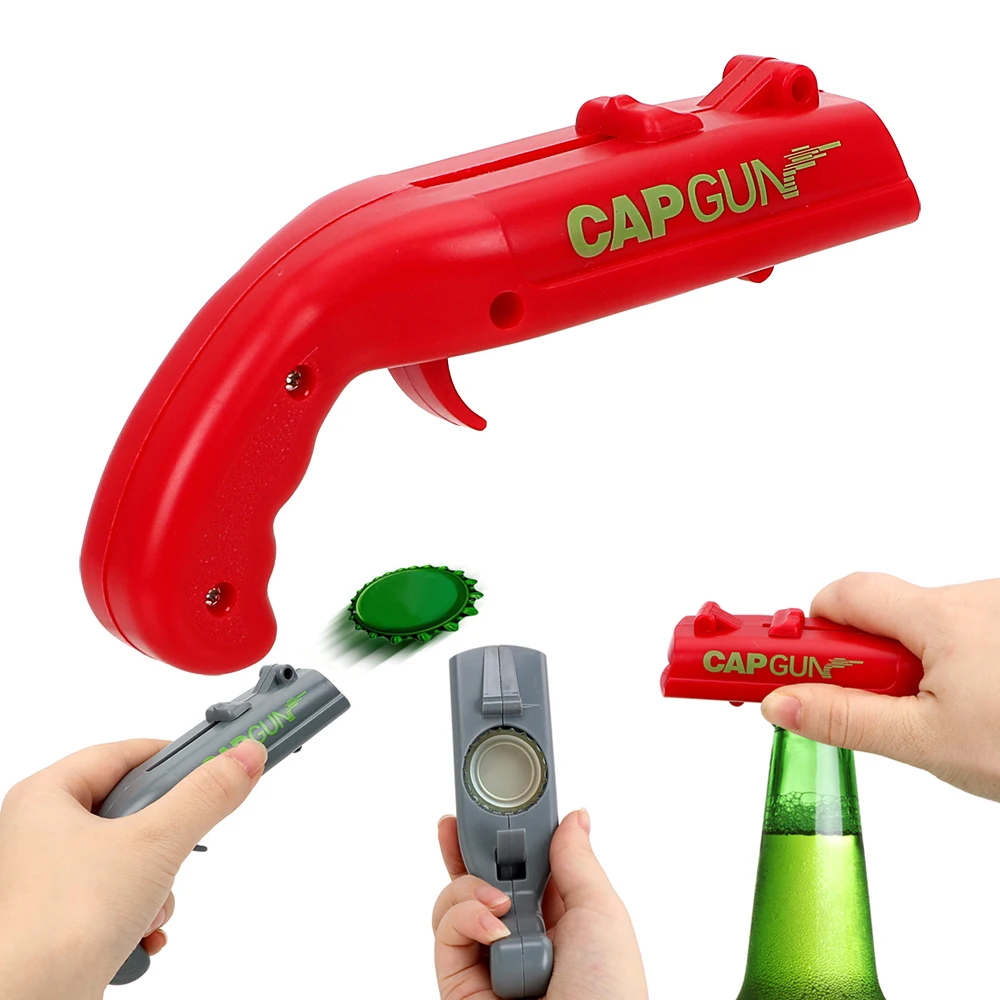 

Creative Drink Opening Shooter Can Openers Spring Cap Catapult Launcher Gun Shape Beer Bottle Opener Bar Tool