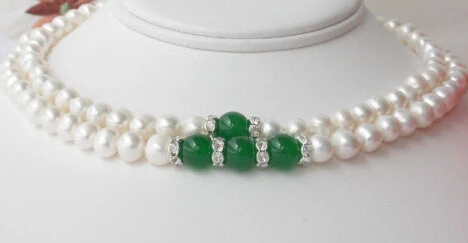 

Элегантное жемчужно-зеленое Нефритовое ожерелье 2 ряда FW белого цвета 8-9 мм