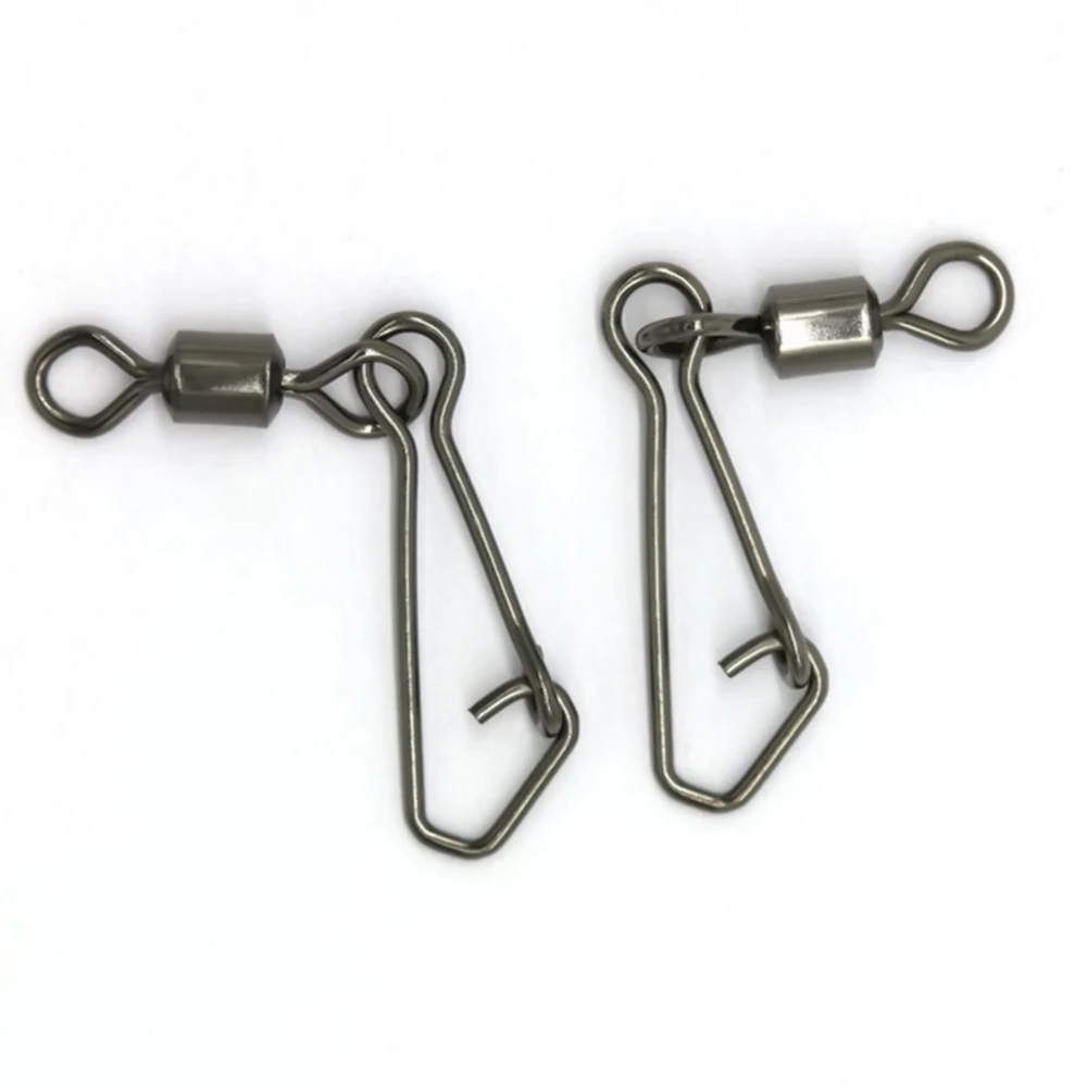 50pcs/lot Stainless Steel Fishing Bearing MS+QL Swivels Interlock Rolling Swivel with Hooked Snap Fishing Hook Connector Tackle