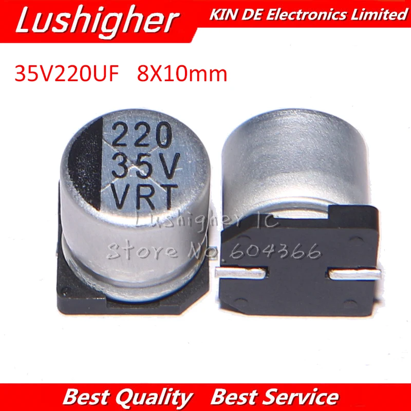 20ks 35V 220UF rozměr 8x10mm SMD aluminium elektrolytické kondenzátor