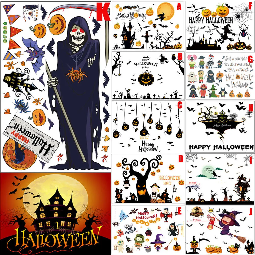 

Stickers Halloween Decorations Pumpkin Wall Sticker Halloween Party Decoration Witch Scarecrow Decal for Wall Windows Sticker