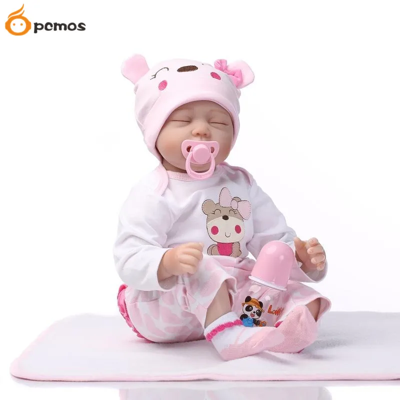 [PCMOS] 55cm/22in Lifelike Newborn Sleeping Baby Girl Reborn Doll Soft Touch Vinyl Doll with Bottle Pacifier Outfit Toy 16021905