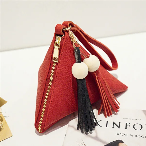 Кожаная сумка, мини треугольник, женский клатч, сумочка, дамские клатчи, повседневная, для телефона, посылка, portefeuille femme - Цвет: Красный