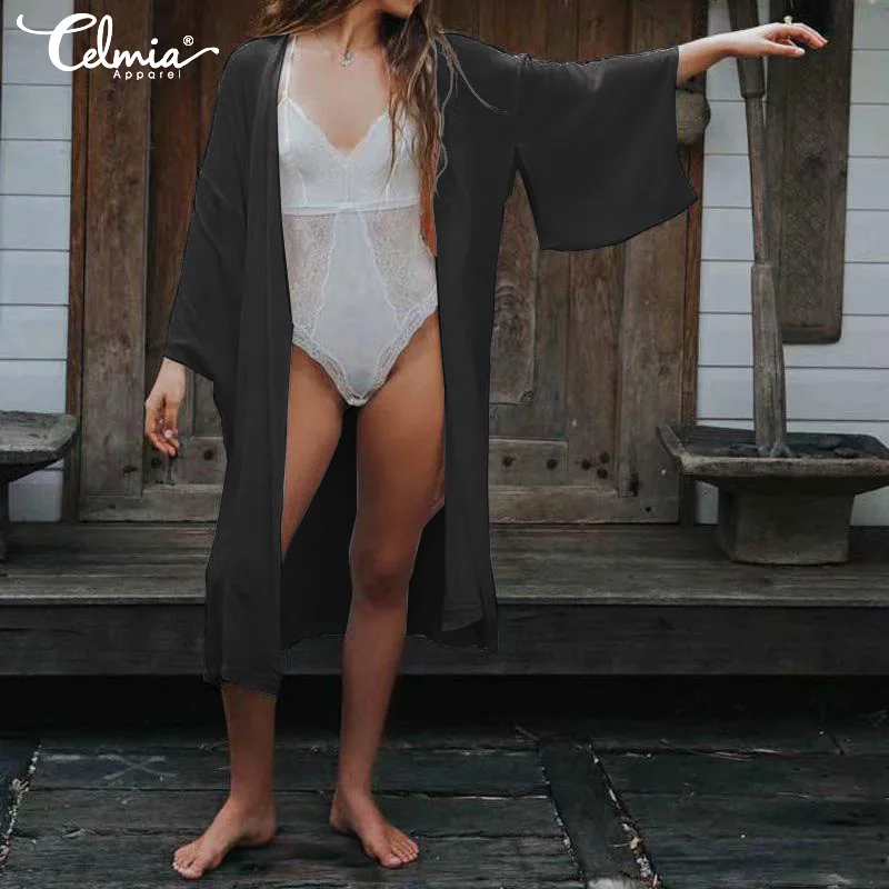 Summer Women Bohemian Wings Print Kimono Cardigan 2019 Celmia Vintage Batwing Sleeve Blouse Female Casual Tunic Tops Shirt S-5XL