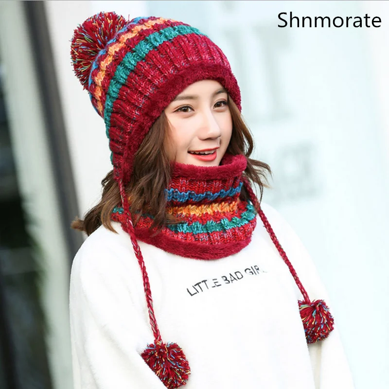 

Winter New Pom Knit Beanies Women's Hats Scarf For Women Gentle Beanie Lady Skullies Caps Bonnet Snapback Warm Hat Neck Warmer