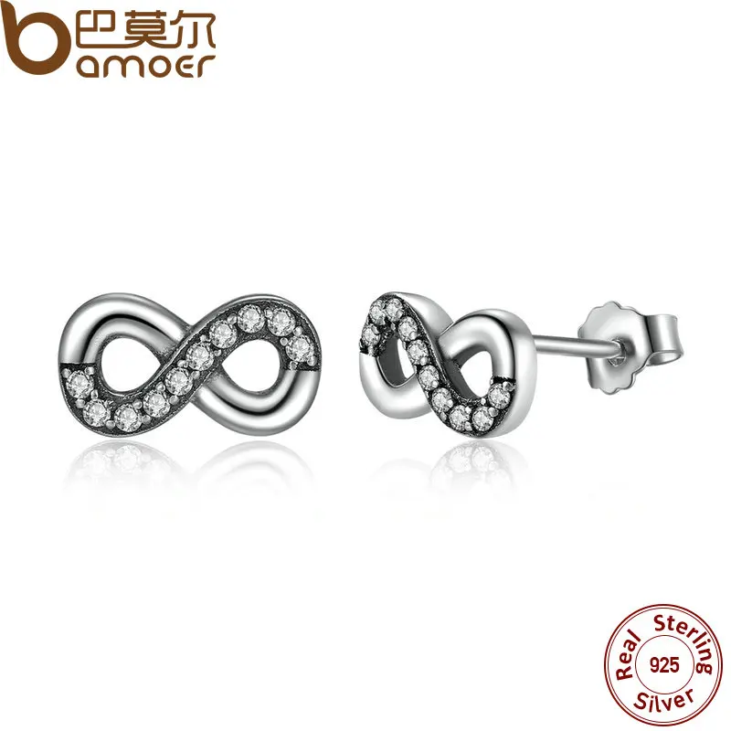 font b BAMOER b font High Quality 925 Sterling Silver Infinite Love Clear CZ Knot