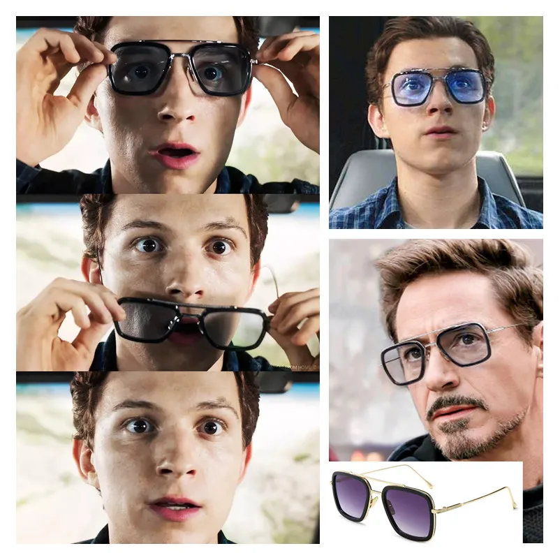 

New Spider-Man Far From Home Cosplay Prop Iron Man Glasses Peter Park Outdoor Travel Sunscreen Tony Stark Metal+PC Sunglasses