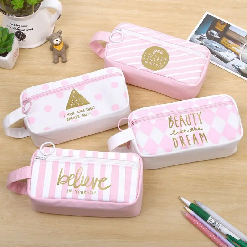 New Portable Canvas Pencil Case Organizer Stationery Pouch Makeup Cosmetic Bag