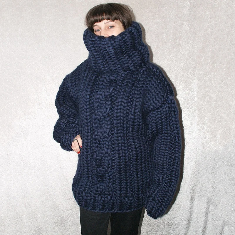 Зимний супер толстый теплый женский свитер с высоким воротом, модный вязаный свитер большого размера 5XL, осенний свитер