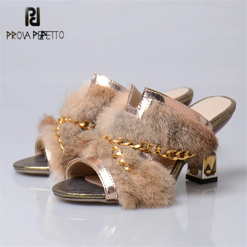 fur heel slippers